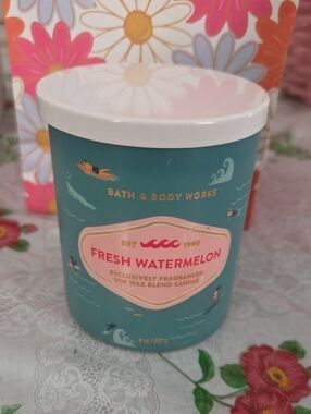 Nwt Bath & Body Works Fresh Watermelon Candle - Teal & Pink